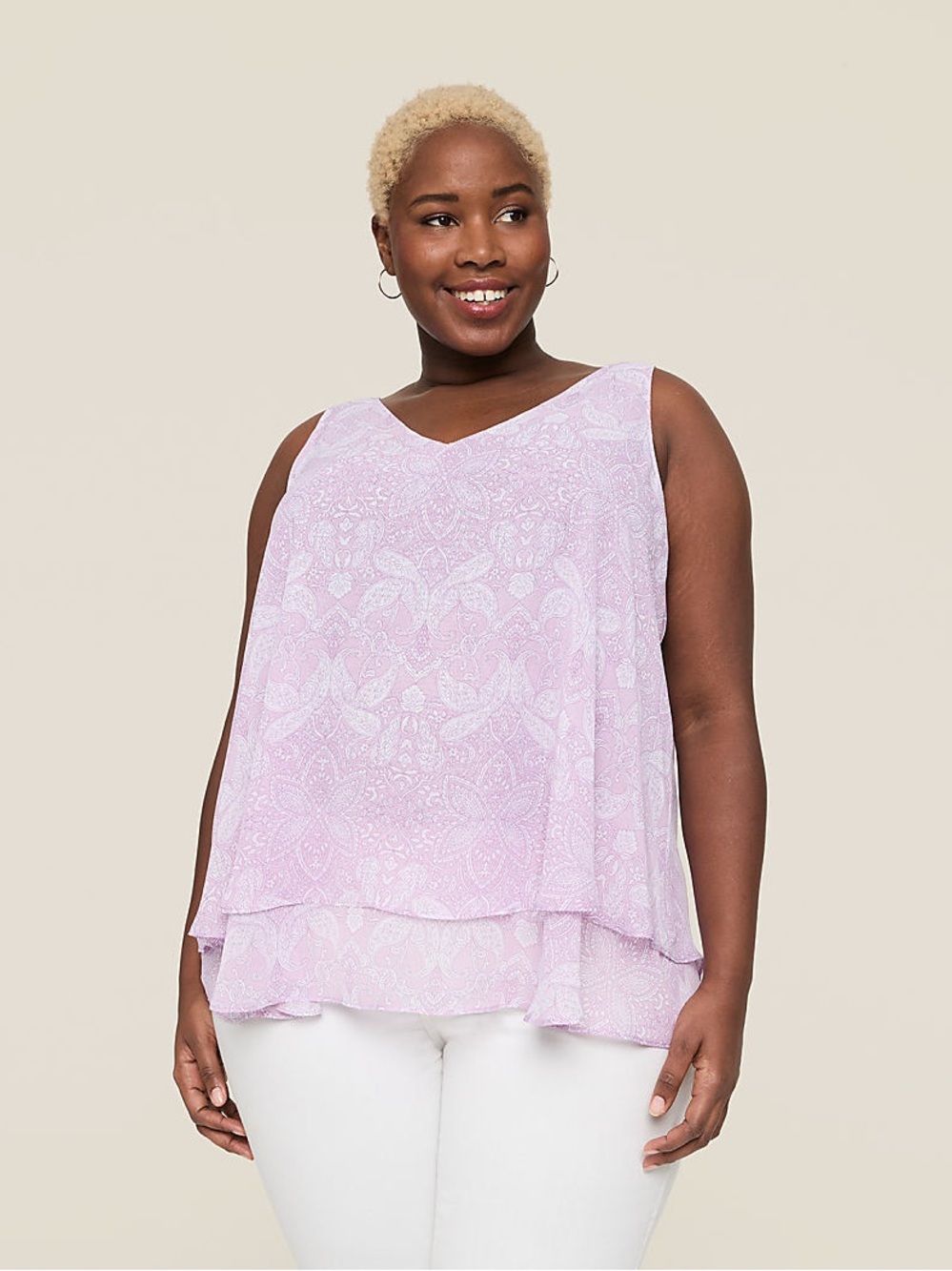 Lane Bryant Lavender Paisley Tiered V-Neck Swing Tank